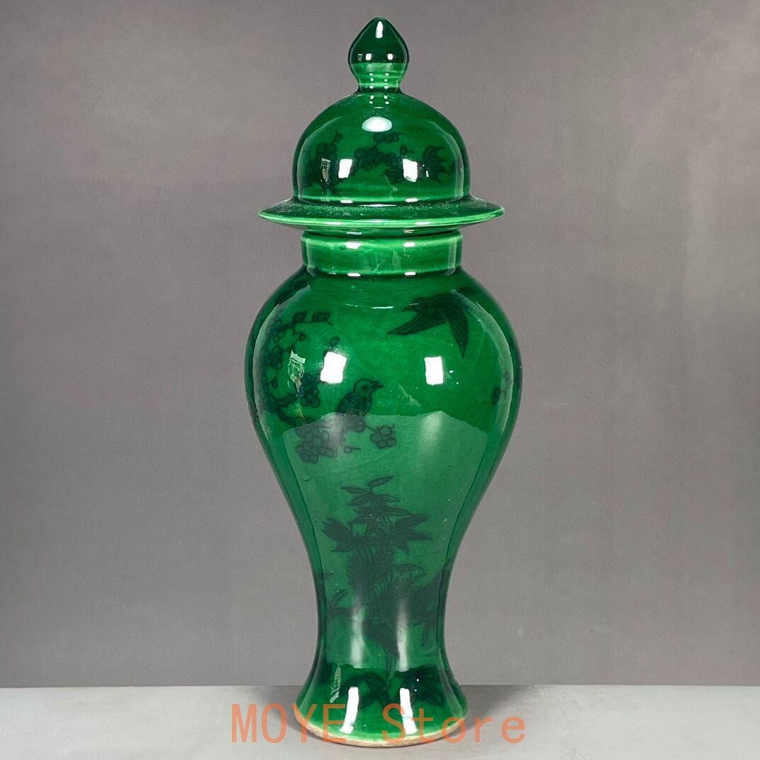 清乾隆緑釉喜上眉梢図紋将軍壺 景徳鎮 陶磁器 装飾品 現代工芸品 美術