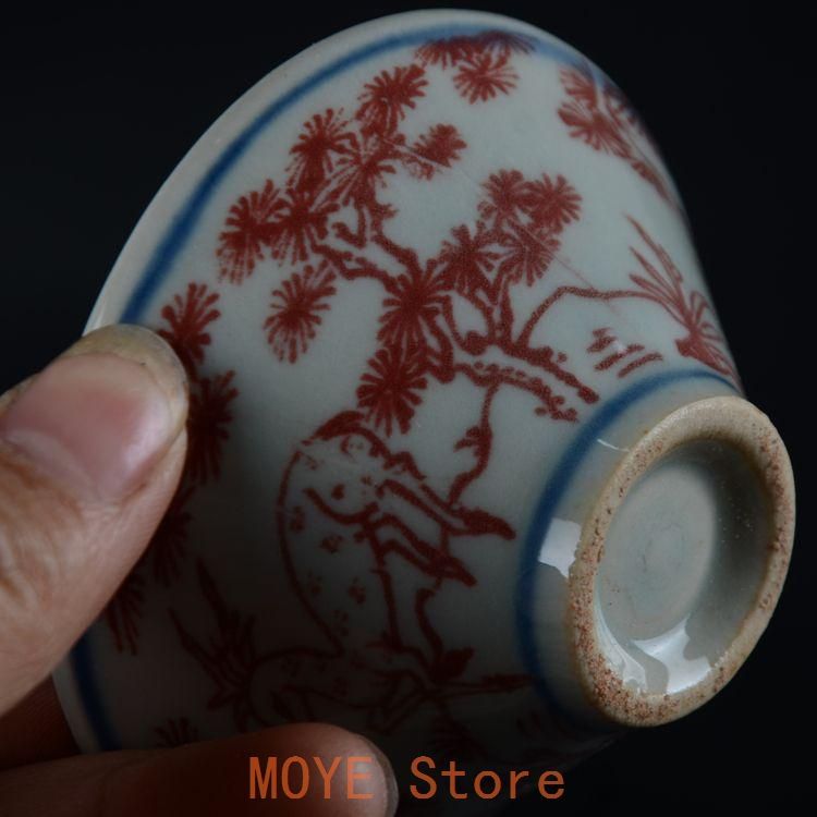 中国美術　釉裏紅六角蓋物　幅約14㎝ 東Y7-0603① 中国美術 釉裏紅六角蓋物 幅約14㎝ 東Y7-0603① 中国美術 釉裏紅六角