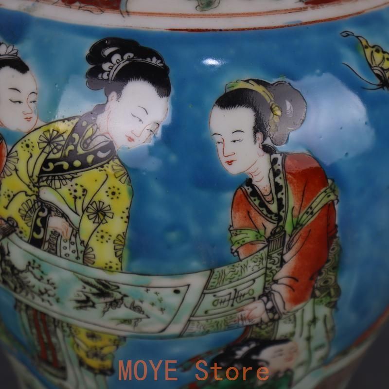 緑地パステル人物松鶴将軍缶 景徳鎮 陶磁器 装飾品 現代工芸品 美術品 置物 緑地パステル人物松鶴将軍缶 景徳鎮 陶磁器 装飾品 現代工芸品