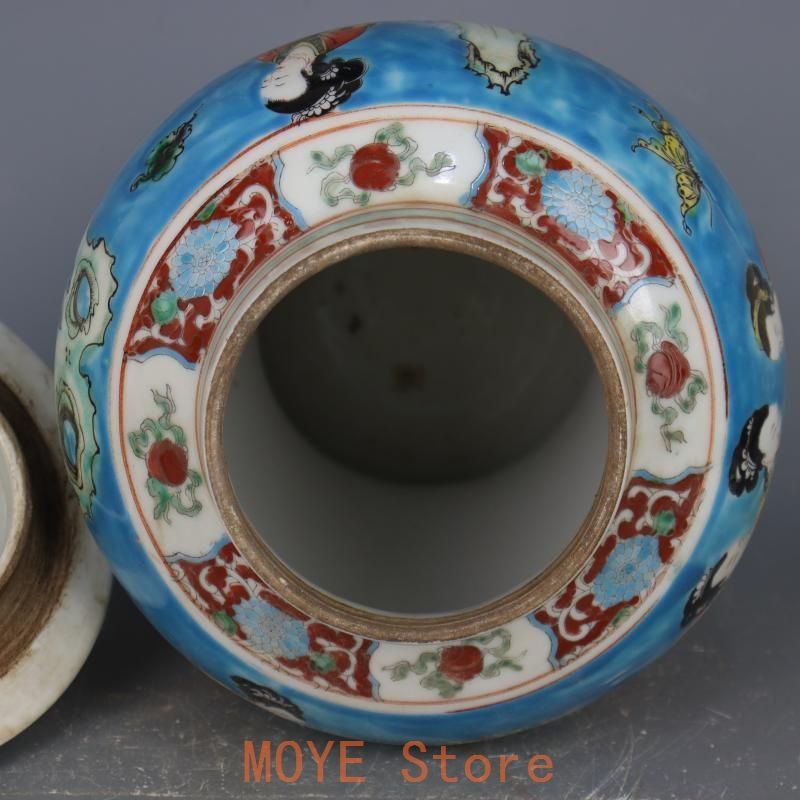 康熙藍地パステル人物将軍缶  景徳鎮 陶磁器 装飾品 現代工芸品 美術品 置物 康熙藍地パステル人物将軍缶 景徳鎮 陶磁器 装飾品 現代工芸品 美術品