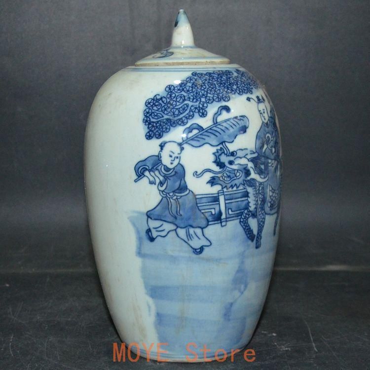 中国美術 青花麒麟が福を授かります冬瓜壇 装飾品 工芸品 美術品 置物