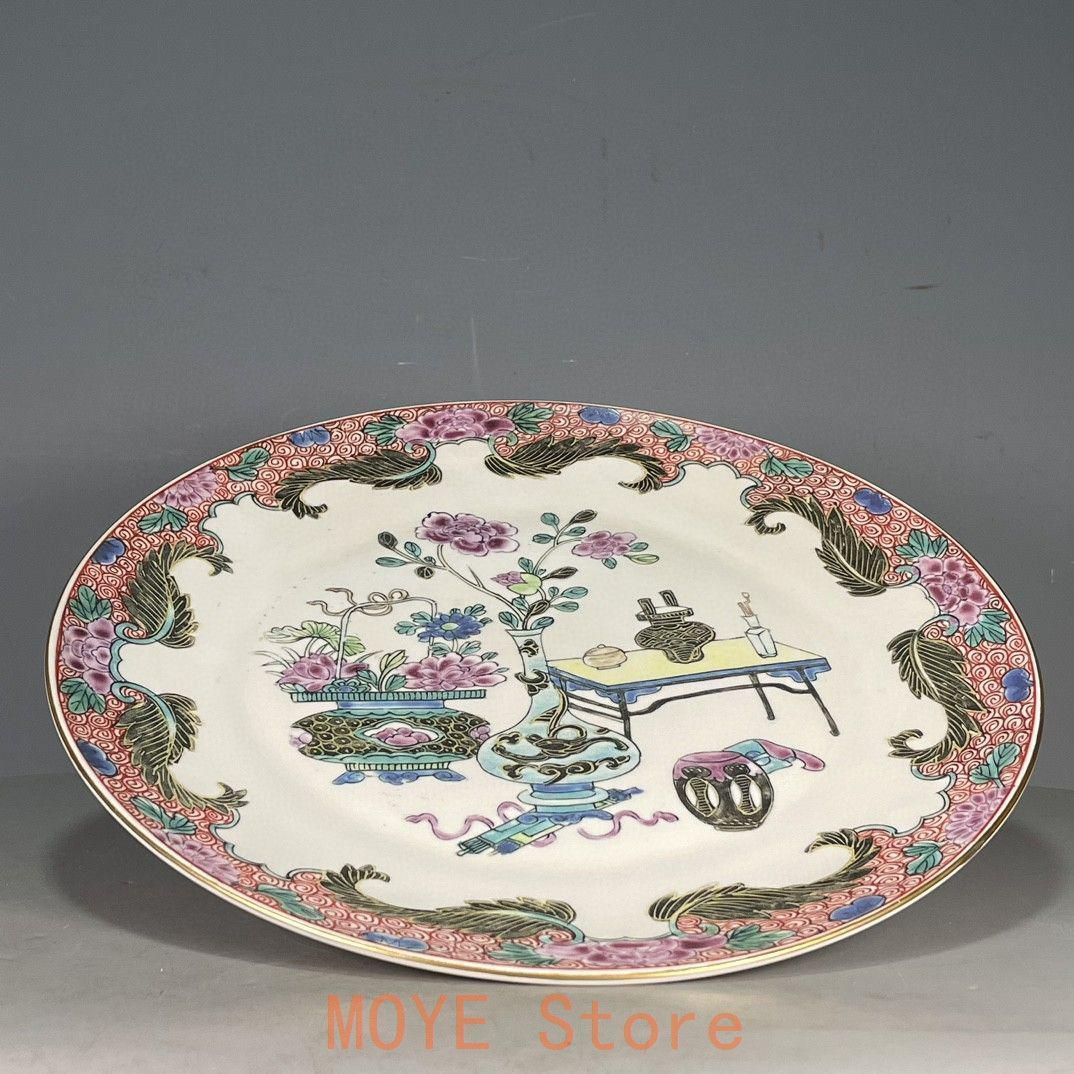 清乾隆 五彩花卉図紋賞盤 景徳鎮 陶磁器 装飾品 工芸品 美術品 置物