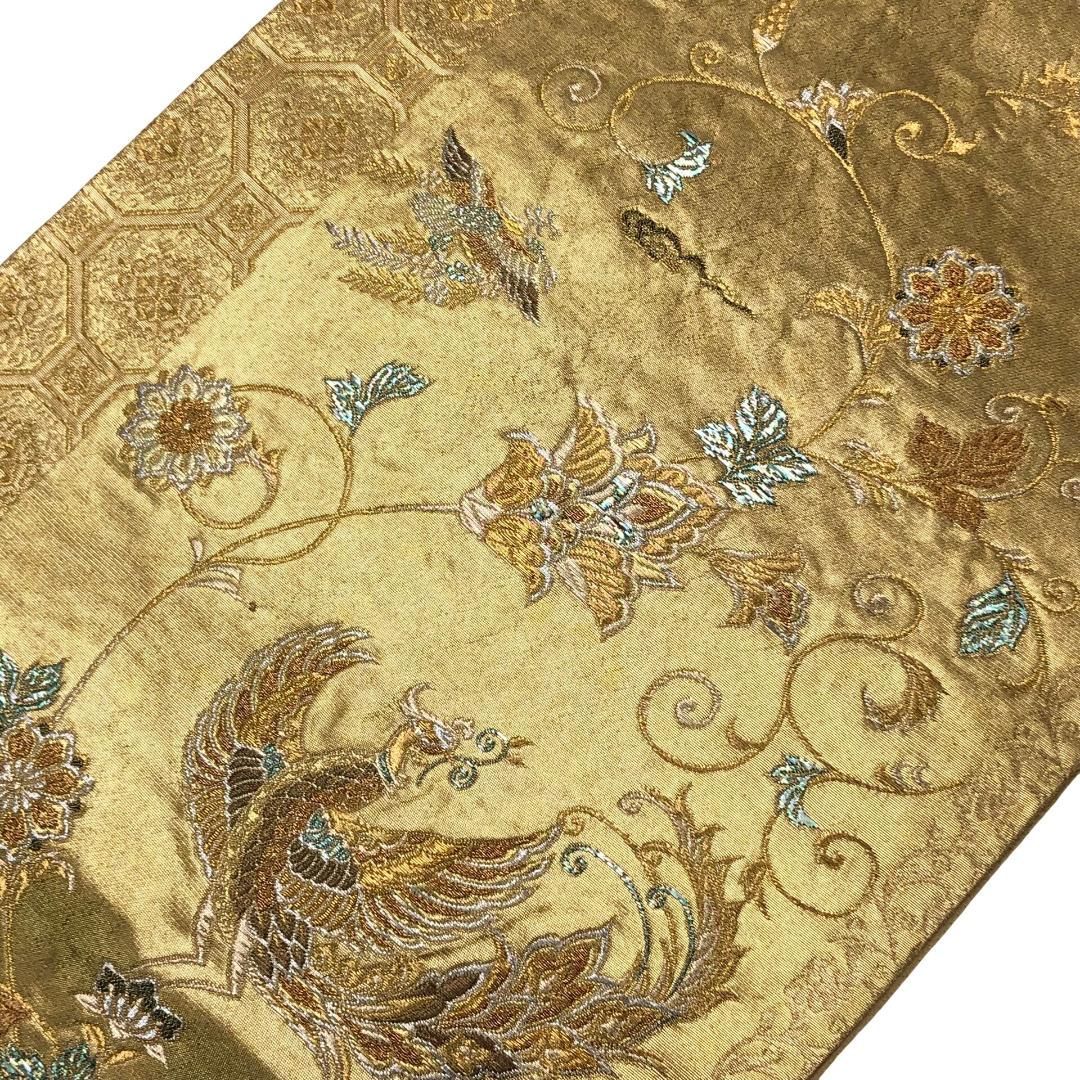 袋帯 青銅箔 鳳凰 花唐草模様 金糸 金色 O-5877 【公式通販】