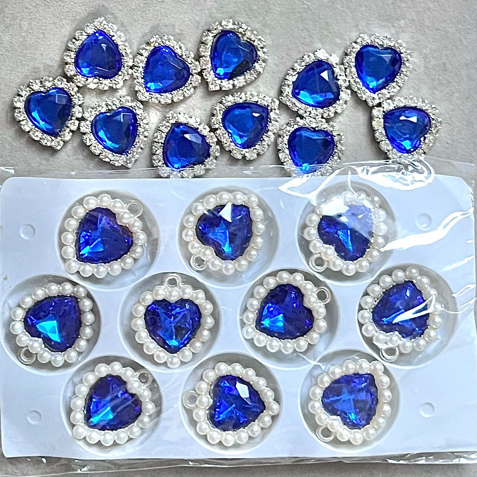 パール ビジュー ハート センター パーツ 藍色 18個 パール ビジュー ハート センター パーツ 藍色 18個 パール ビジュー