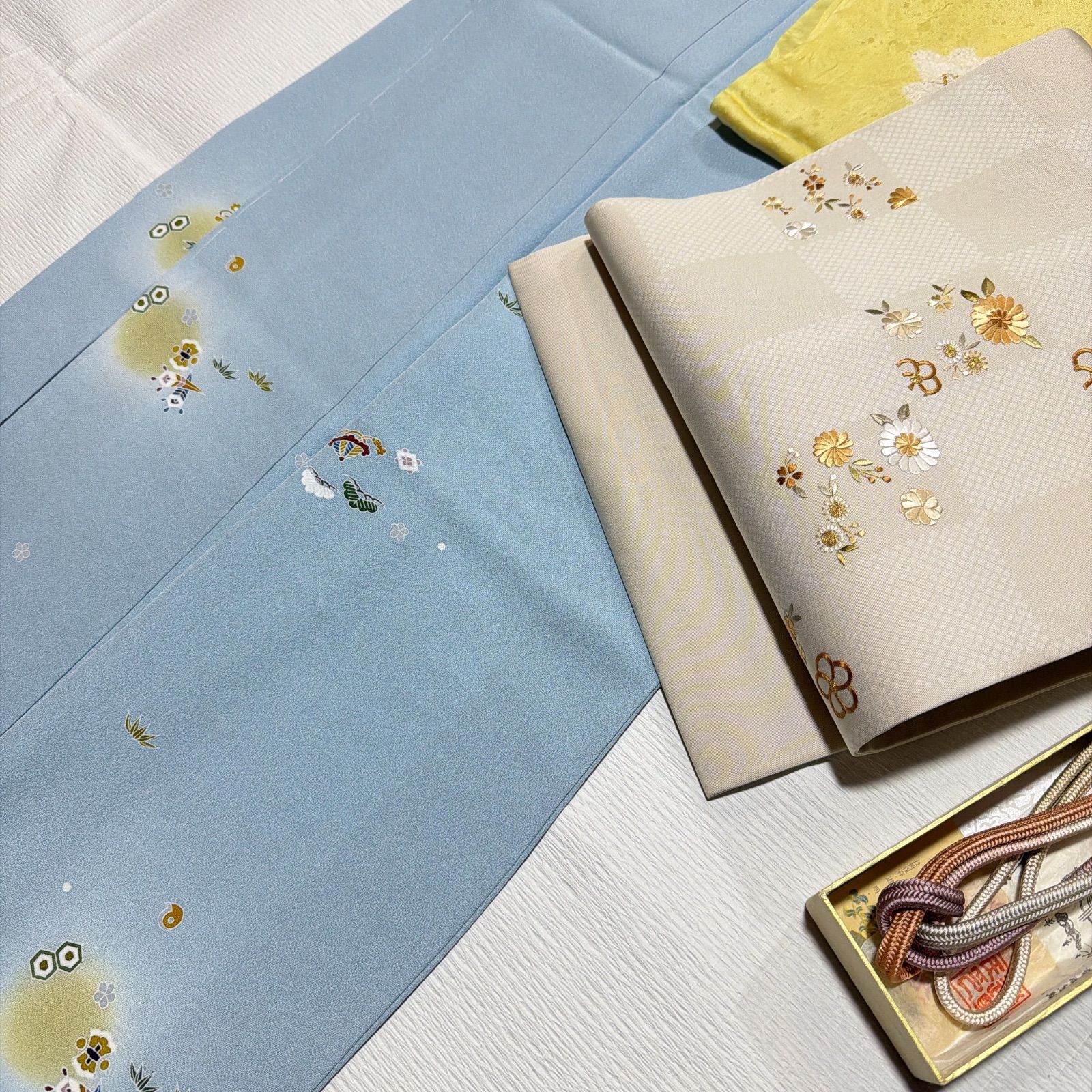 小紋 宝尽くし 道明 水色 正絹 セット - メルカリ