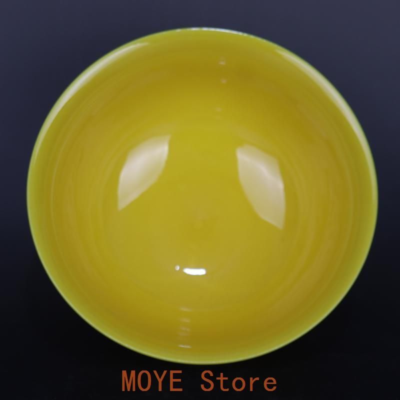 黄釉浮彫り雲竜紋碗 景徳鎮 陶磁器 装飾品 現代工芸品 美術品 置物