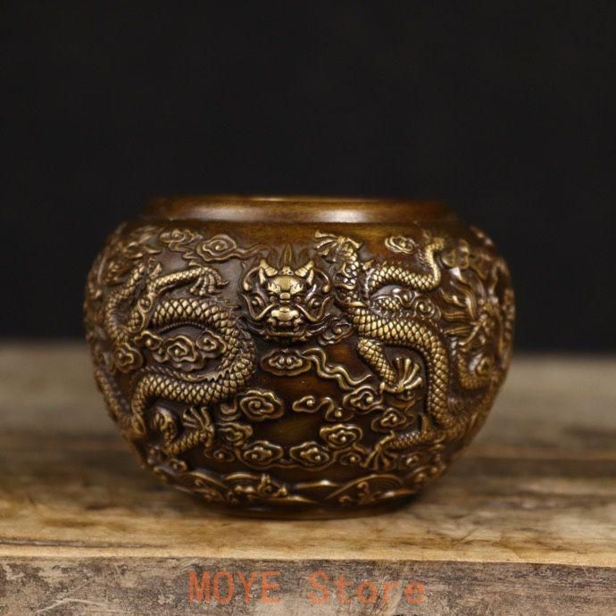九龍缶 お茶の缶 竜のかめ 銅 細工 装飾品 現代工芸品美術品 置物