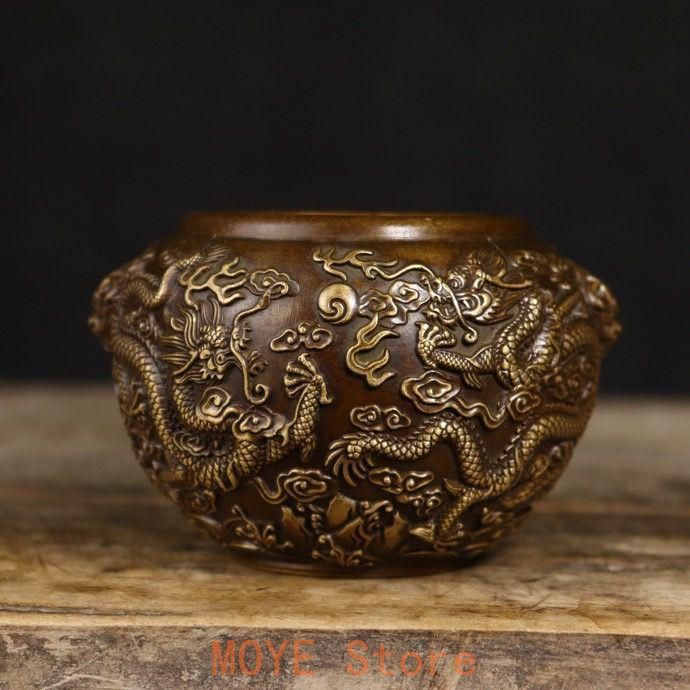 九龍缶 お茶の缶 竜のかめ 銅 細工 装飾品 現代工芸品美術品 置物