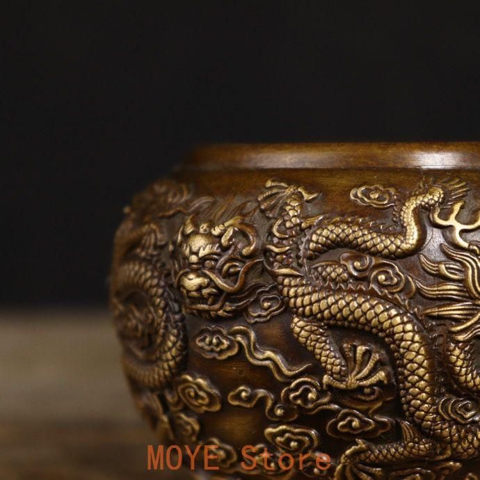 九龍缶 お茶の缶 竜のかめ 銅 細工 装飾品 現代工芸品美術品 置物