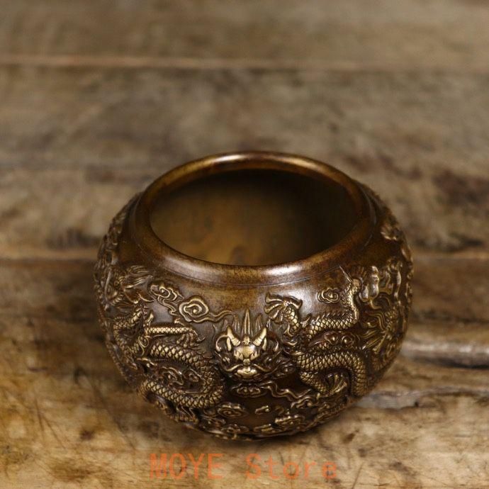 九龍缶 お茶の缶 竜のかめ 銅 細工 装飾品 現代工芸品美術品 置物