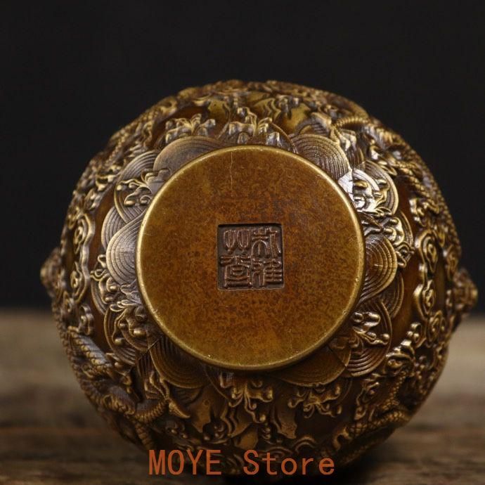 九龍缶 お茶の缶 竜のかめ 銅 細工 装飾品 現代工芸品美術品 置物