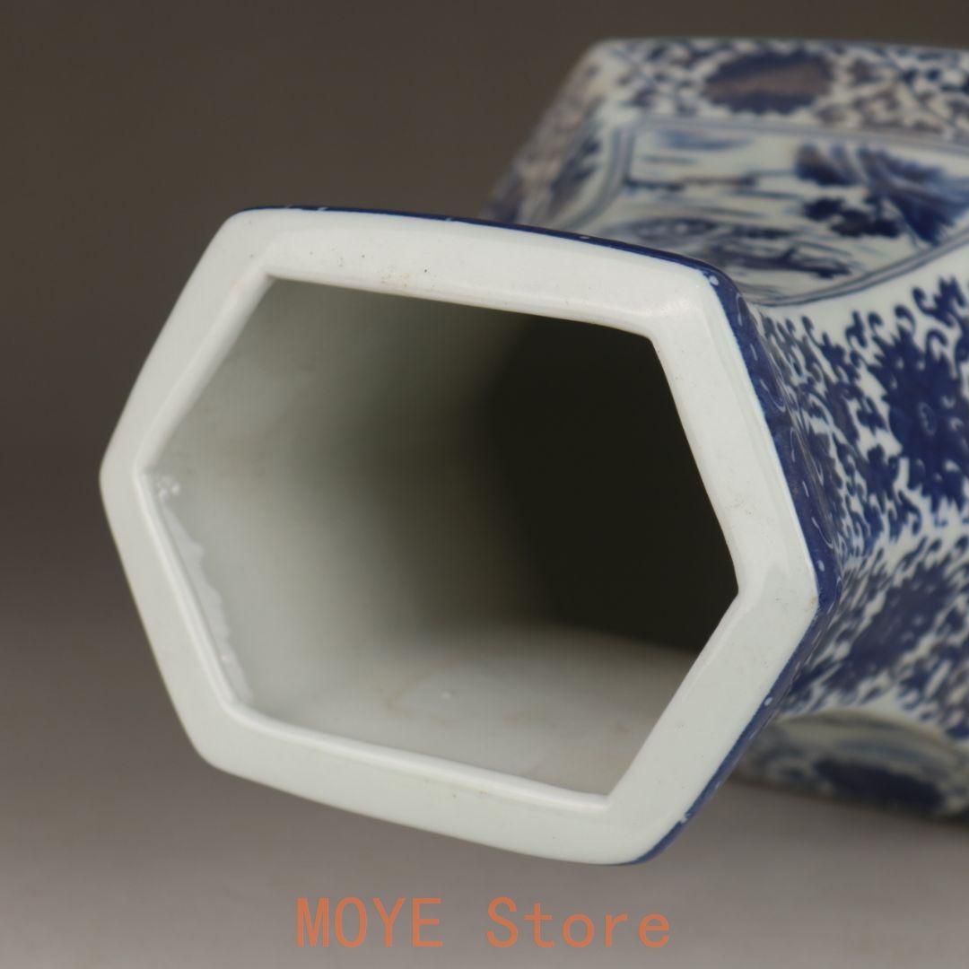 中国美術 青花山水花鳥紋六方扁瓶 景徳鎮 陶磁器 装飾品 工芸品 美術品 置物 中国美術 青花山水花鳥紋六方扁瓶 景徳鎮 陶磁器 装飾品 工芸品 美術品