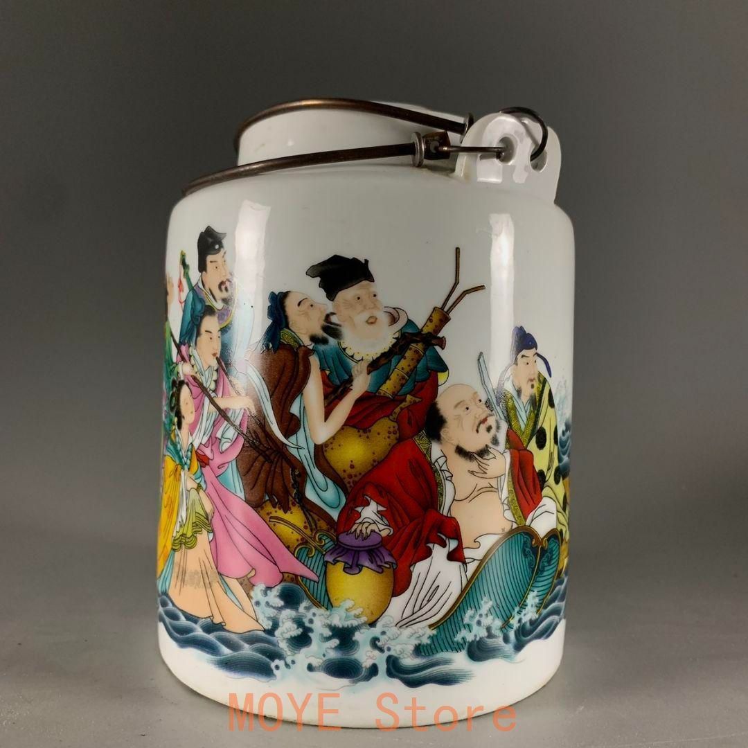 粉彩八仙過海図提梁茶壺 景徳鎮 陶磁器 装飾品 現代工芸品美術品 置物