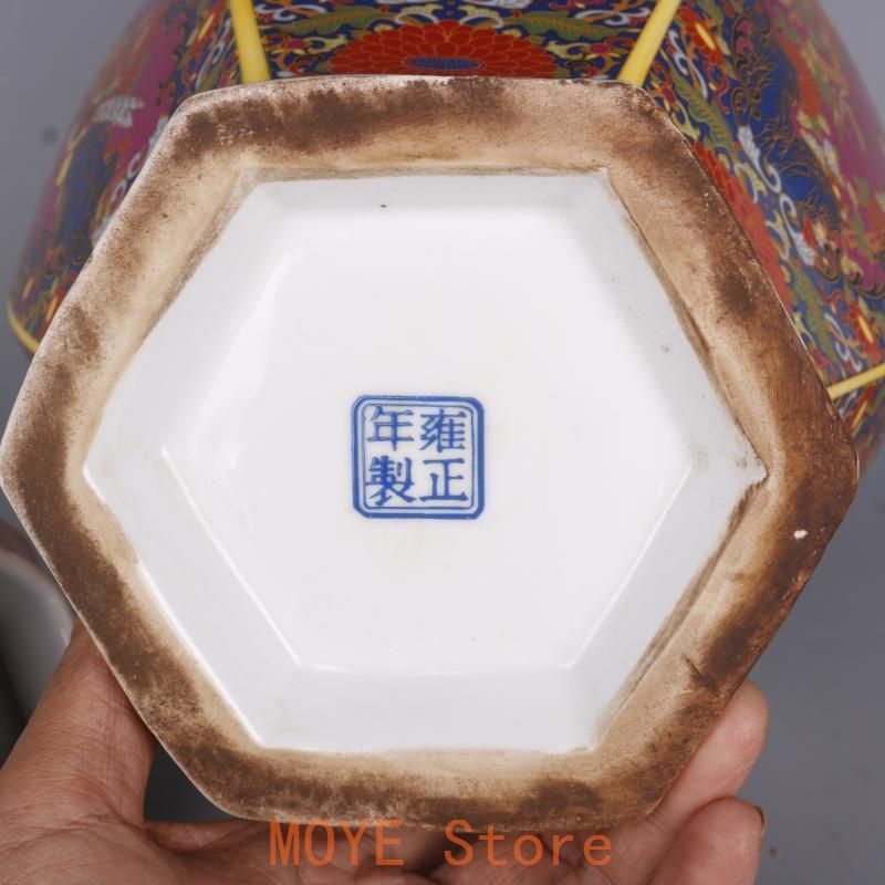 琺瑯彩花鳥六方将軍壺 景徳鎮 陶磁器 装飾品 工芸品 美術品 置物