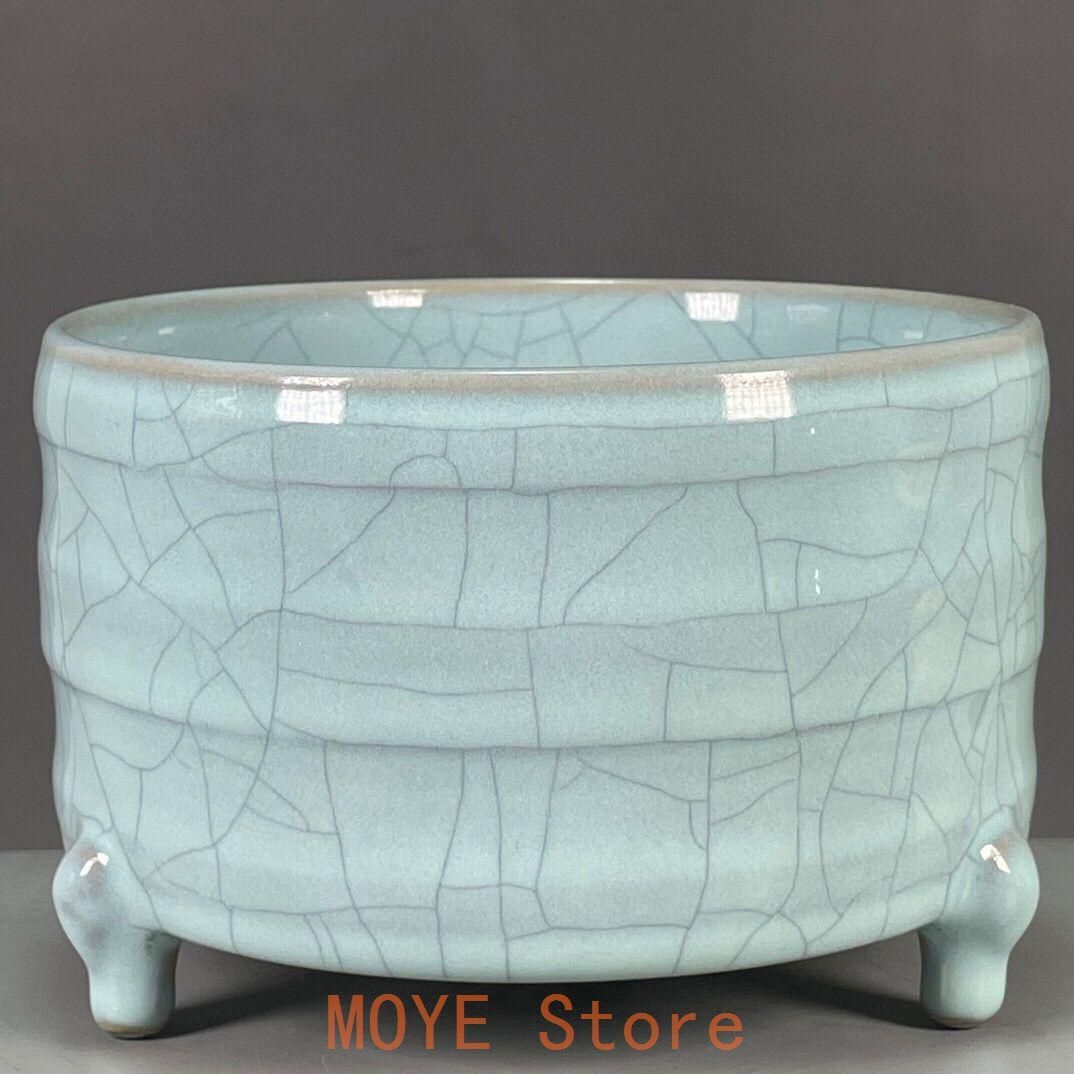 宋汝窯 青釉双耳竜頭三足香炉  景徳鎮 陶磁器 装飾品 現代工芸品 美術品 置物 宋汝窯 青釉双耳竜頭三足香炉 景徳鎮 陶磁器 装飾