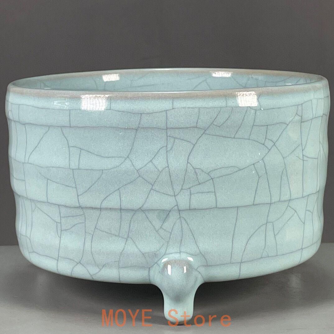汝磁器開片三足香炉 香道具 景徳鎮 陶磁器 装飾品 現代工芸品 美術品