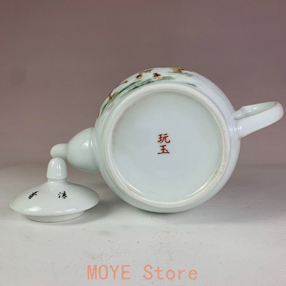 民国玩玉款粉彩大吉大利公鶏母子図茶壺 陶磁器 装飾品 現代工芸品美術