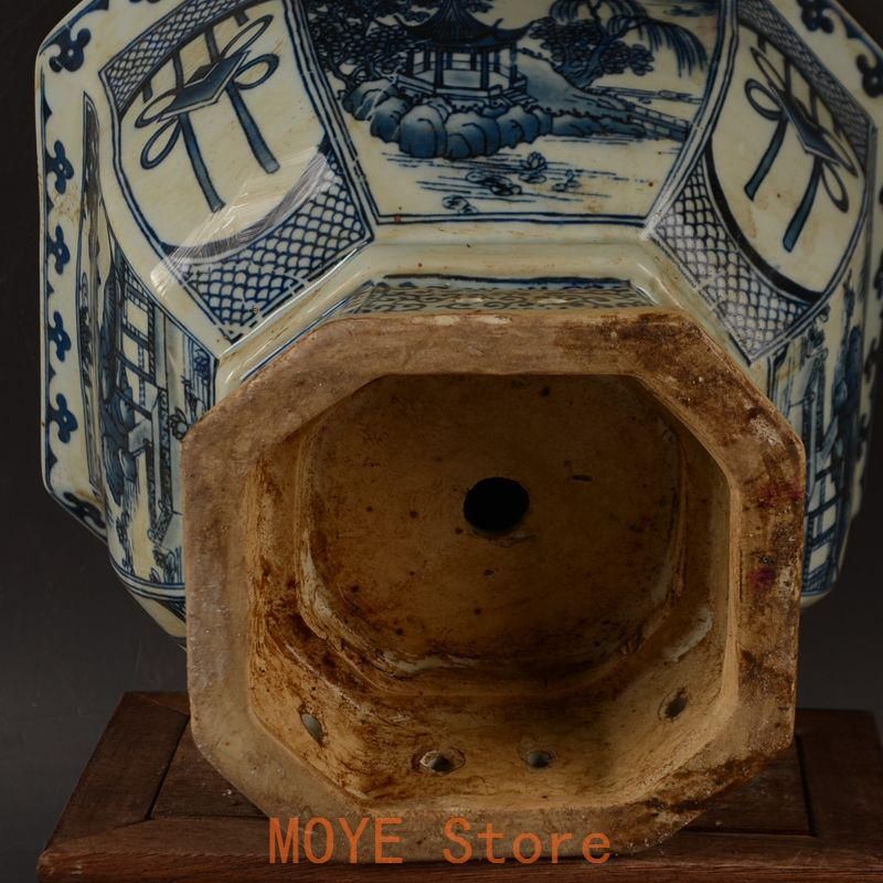 青花開窓庭楼四方高脚鉢 陶磁器 装飾品 現代工芸品美術品 置物 - メルカリ