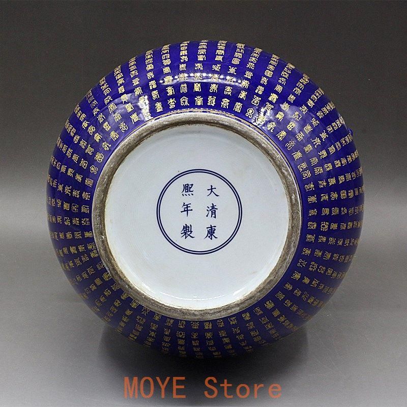霽藍蒔金万寿鹿頭樽 景徳鎮 陶磁器 装飾品 現代工芸品 美術品 置物