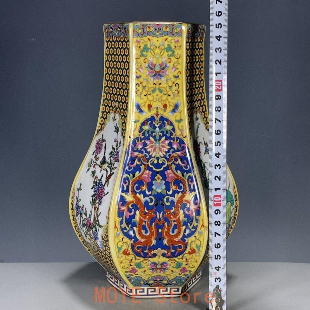 清雍正蒔金花鳥六方瓶 景徳鎮 陶磁器 装飾品 現代工芸品 美術品 置物 清代雍正彩蒔花鳥多稜花瓶 景徳鎮 陶磁器 装飾品 現代工芸品美術品
