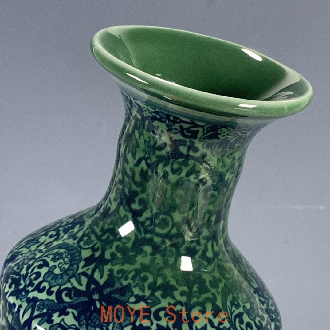 大清雍正 緑釉纏枝花盤口瓶 景徳鎮 陶磁器 装飾品 現代工芸品美術品