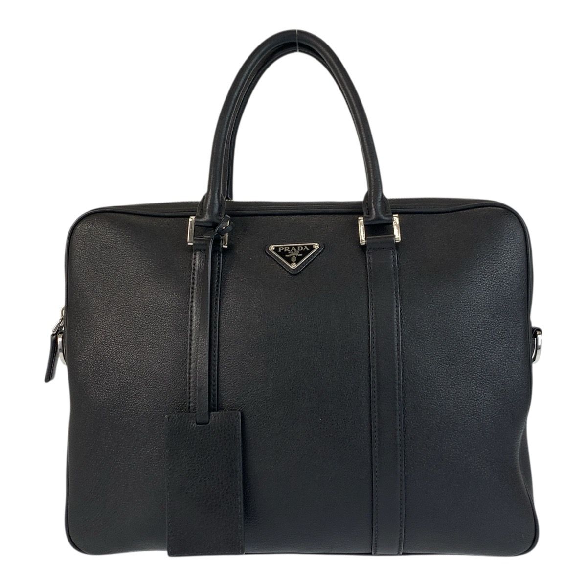 美品 PRADA プラダ 三角ロゴプレート ブラック 黒 シルバー金具 レザー
