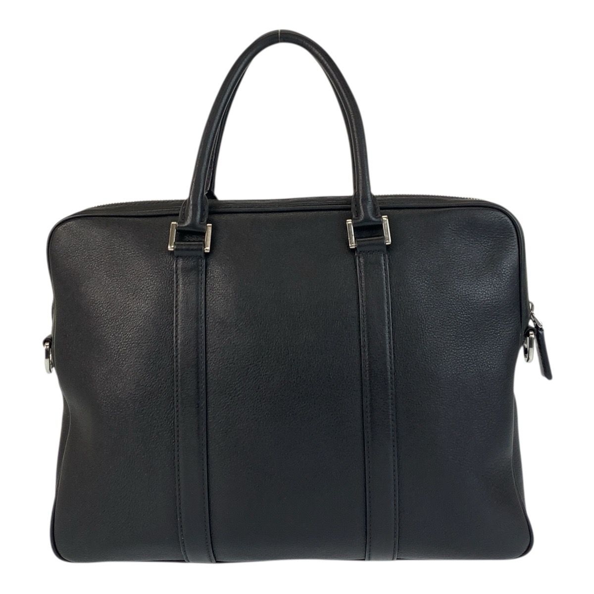 PRADA プラダ 名作 オールレザーブリーフケース 正規品・美品・送料込み 美品 PRADA プラダ 三角ロゴプレート ブラック 黒 シルバー金具 レザー