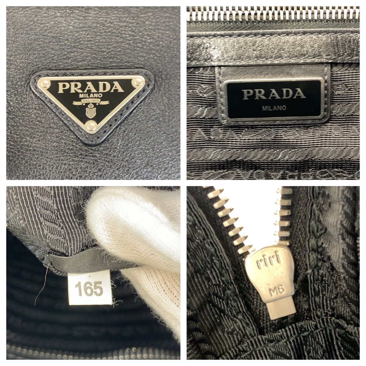 美品 PRADA プラダ 三角ロゴプレート ブラック 黒 シルバー金具 レザー