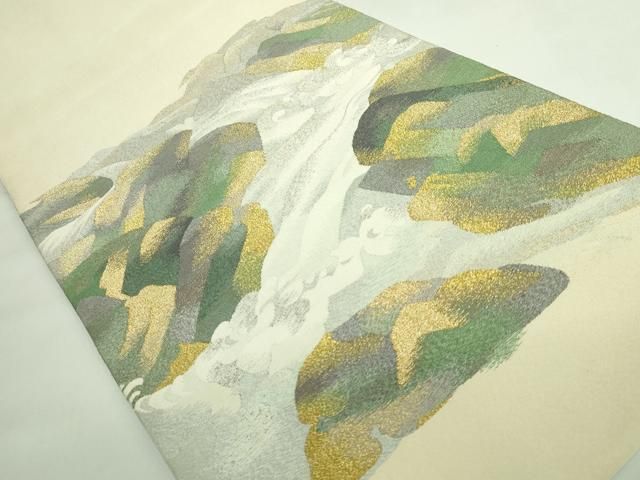 平和屋本店○極上 人間国宝 綴織 細見華岳 八寸名古屋帯 渓流 滝 金