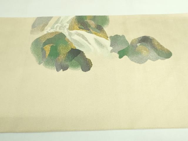 平和屋本店○極上 人間国宝 綴織 細見華岳 八寸名古屋帯 渓流 滝 金