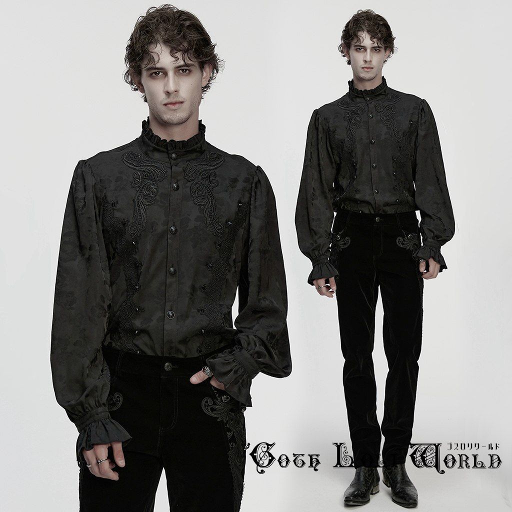 ゴスロリワールド WY 1849 CCM BK スチームパンク ファッション フリルスタンドカラー 長袖シャツ ブラウス 紳士 ジェントルマン 貴族 舞台衣装