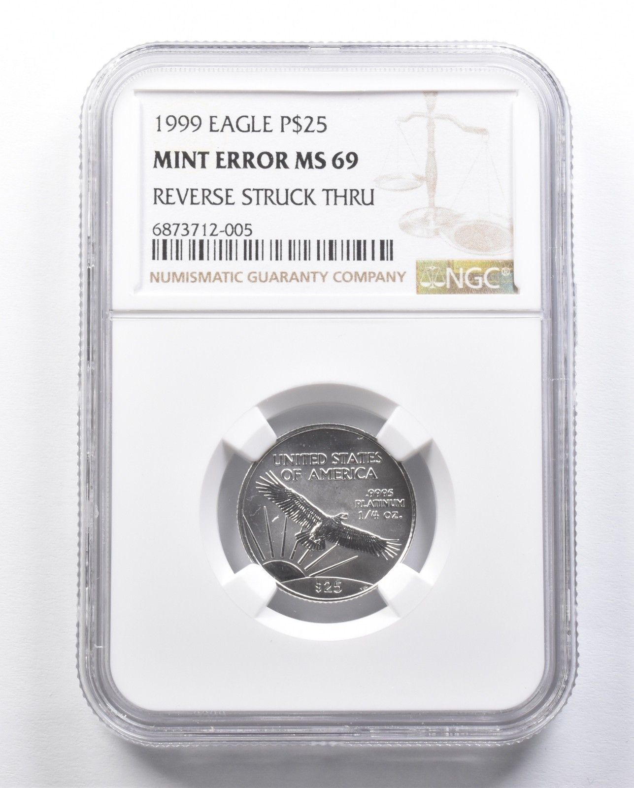 1999年 25ドル アメリカン プラチナ イーグル ミント エラー MS69 Rev