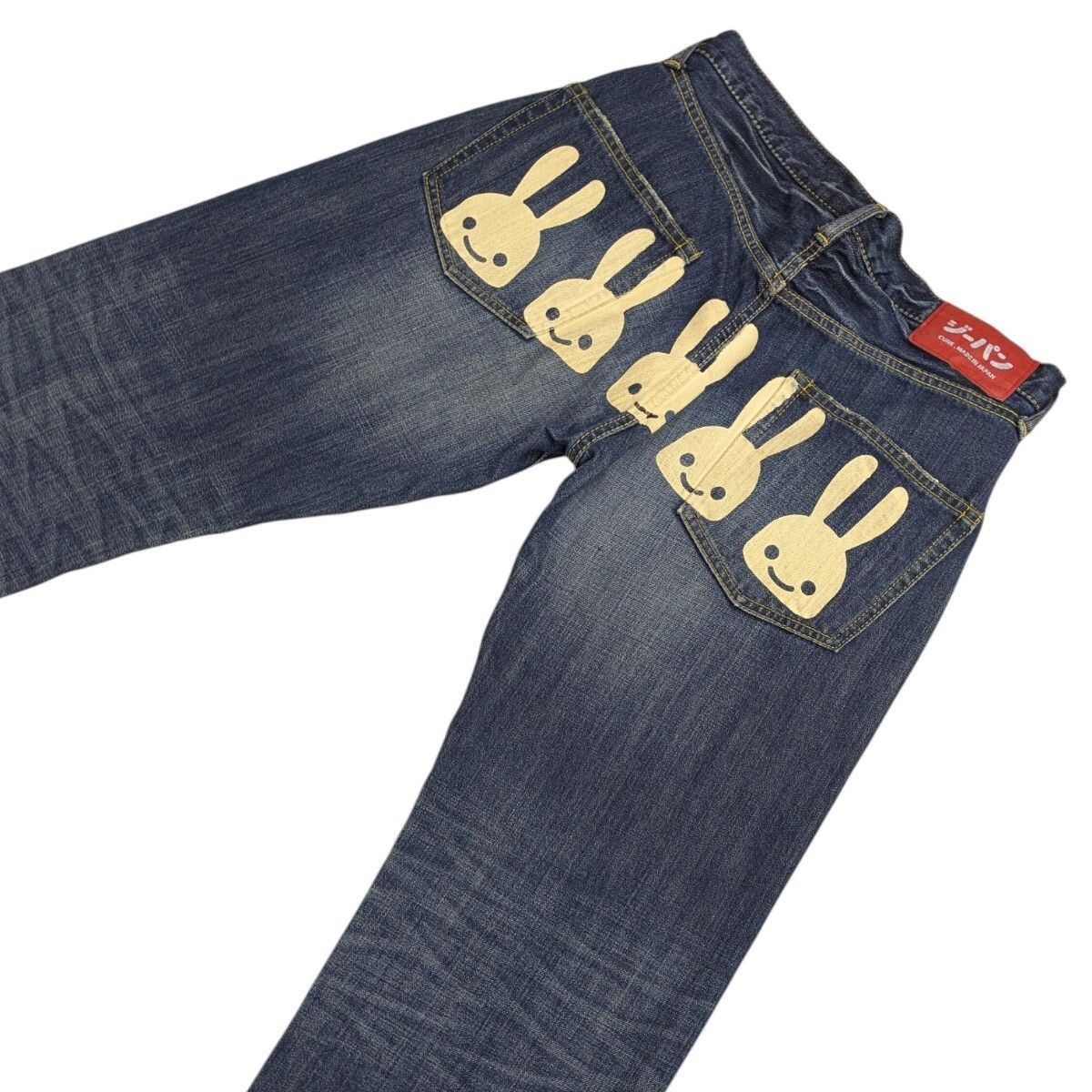 【古着】CUNE 5連うさぎ ペイントジーンズ キューデニムパンツ32 CUNE キューン 5連うさぎプリント デニムパンツ ジーンズ ジーパン