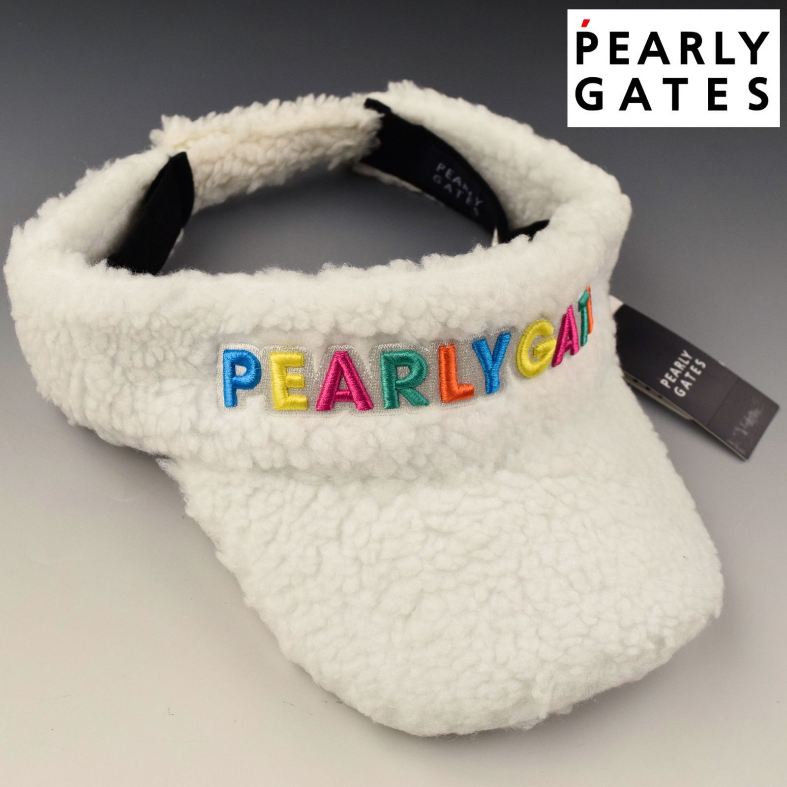 新品】パーリーゲイツ ロゴ刺繍 ボア フリース サンバイザー ホワイト