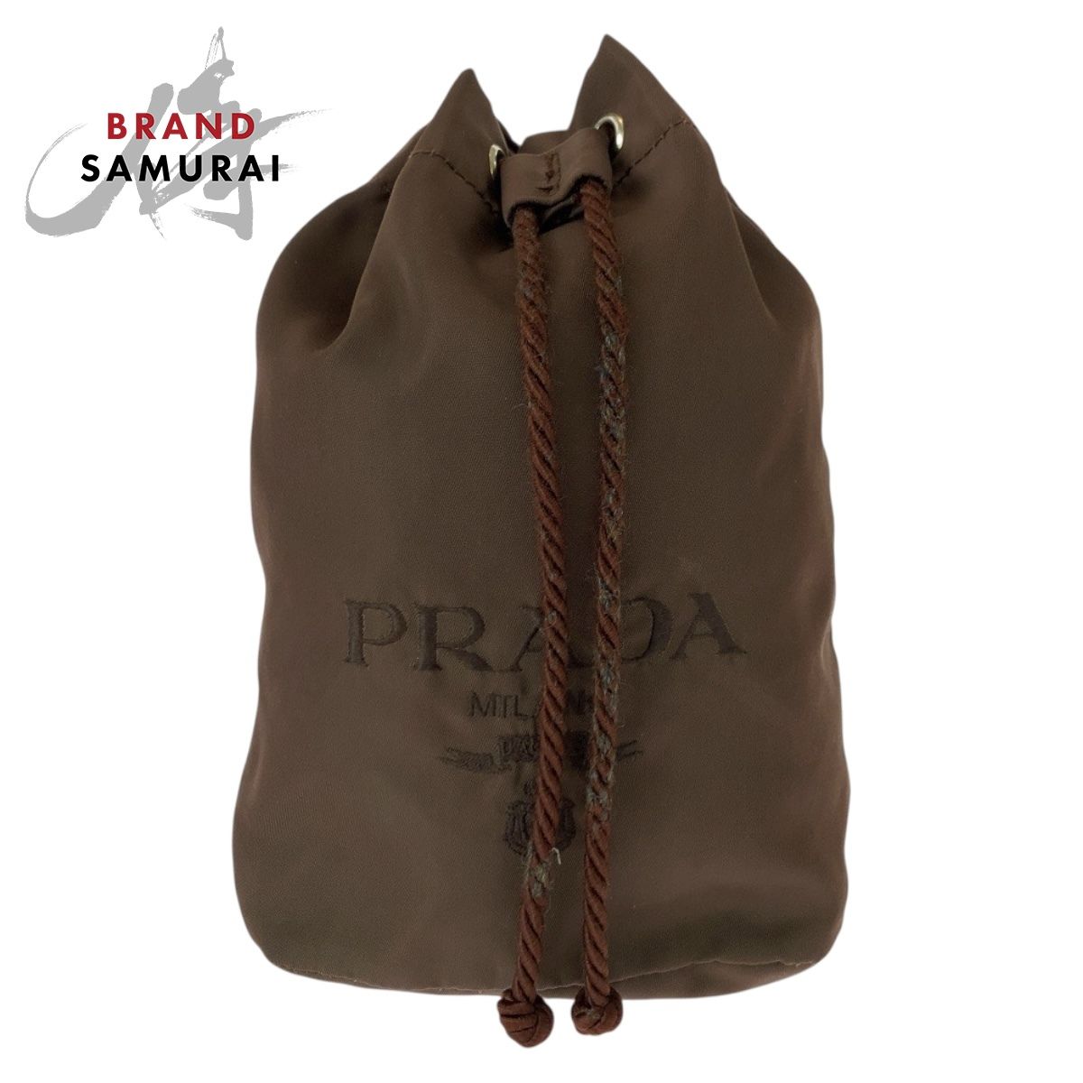 美品✨ PRADA 巾着ポーチ キルティング ナイロン フリンジ ブラウン 美品✨ PRADA 巾着ポーチ キルティング ナイロン フリンジ ブラウン