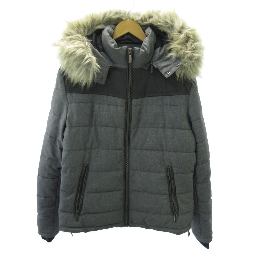 ザラ ZARA 中綿ジャケット ブルゾン フード フェイクファー M グレー 