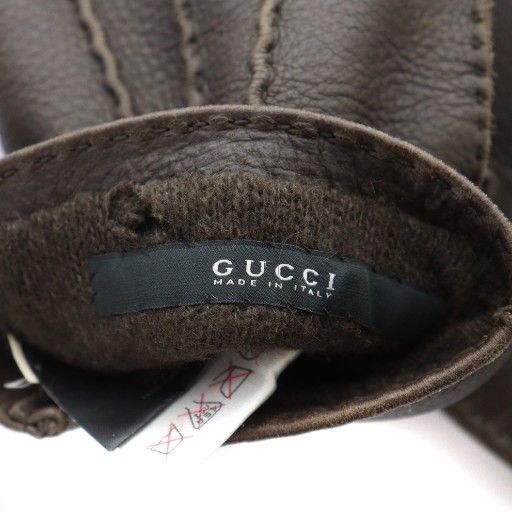 グッチ GUCCI 手袋 グローブ レザー ロゴ 鹿革 カシミヤ 茶 ブラウン 