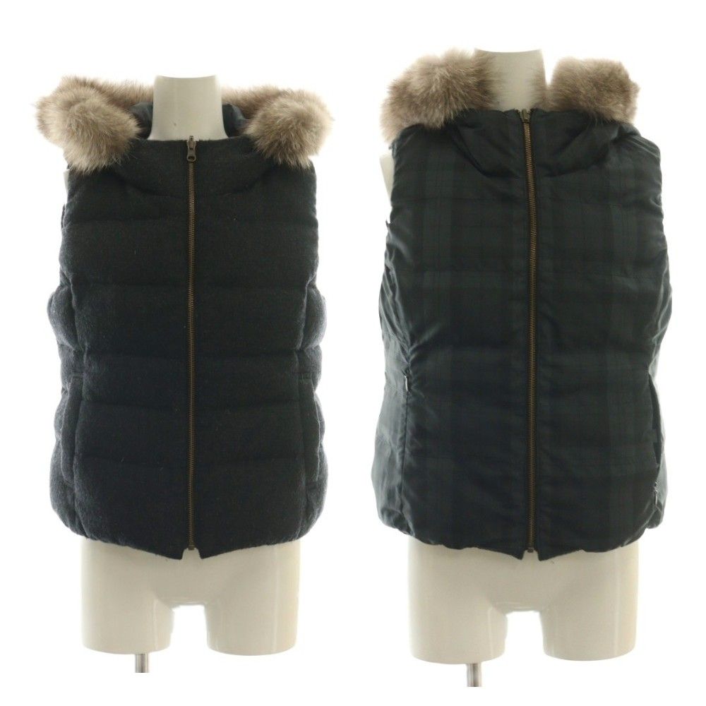 アナイ ANAYI リバーシブル ダウンベスト 36 紺 ネイビー 黒 ブラック