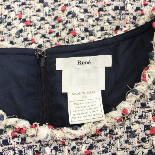 美品 Rene ルネTISSUE社 ツイードワンピース ノースリーブ 34 ルネ Rene ティシュー TISSUE ツイードワンピース ミニ ノースリーブ