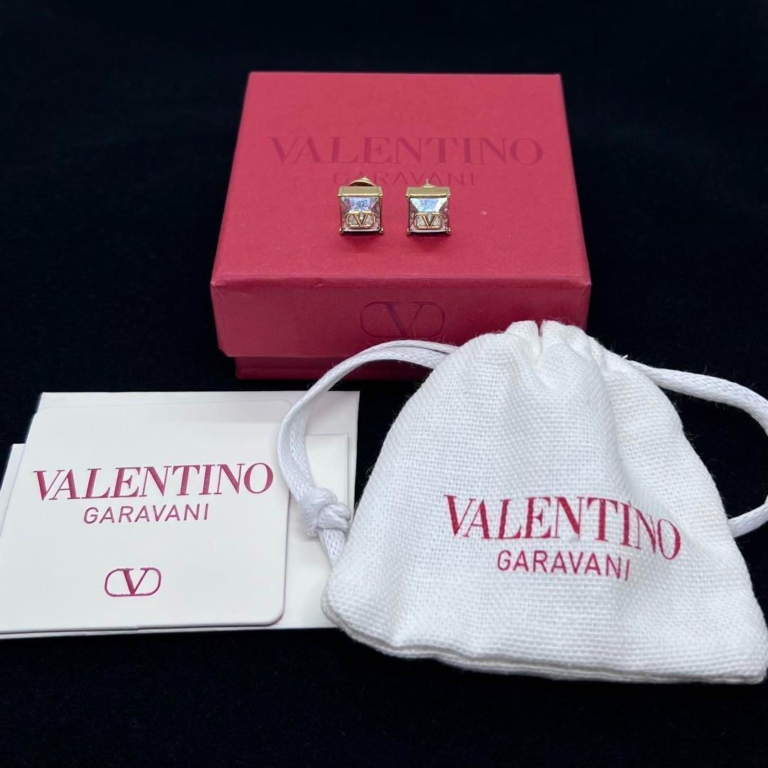 ヴァレンティノ クリスタル ピアス Ｖロゴ 片耳 スクエア クリア 美品☆ VALENTINO GARAVANI ヴァレンティノ ガラヴァーニ クリスタル