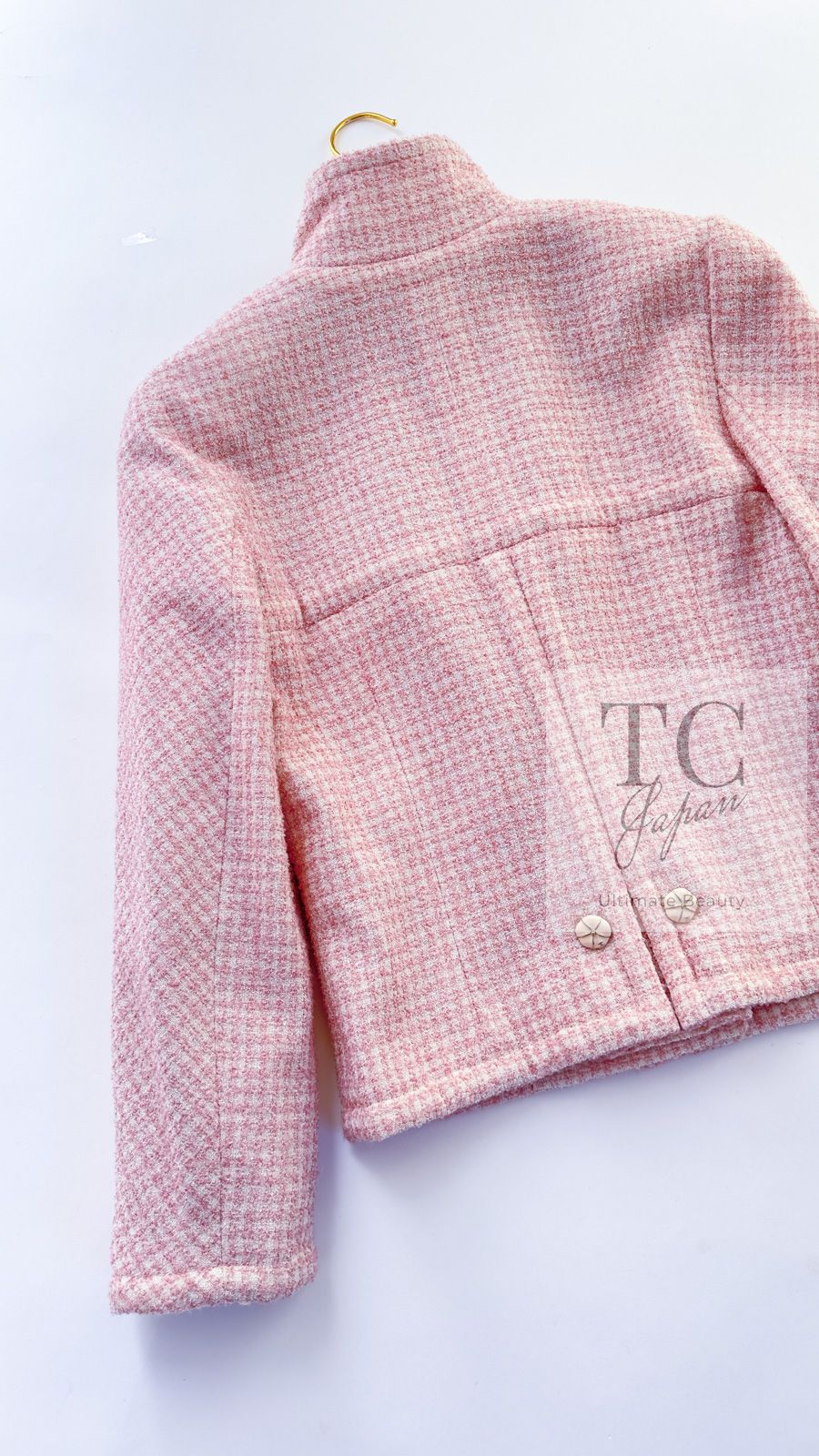 シャネル ジャケット CHANEL ピンク ウール アルパカ シルク スタンド