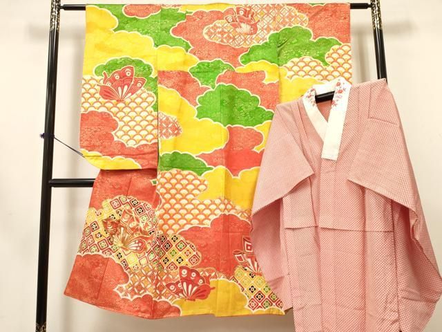 平和屋着物[]七五三 女の子 7歳 祝着 四つ身 長襦袢(無双仕立て・半衿