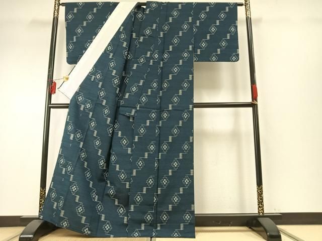 平和屋着物▽上質な色無地 単衣 渦巻地紋 錆青磁色 正絹 逸品