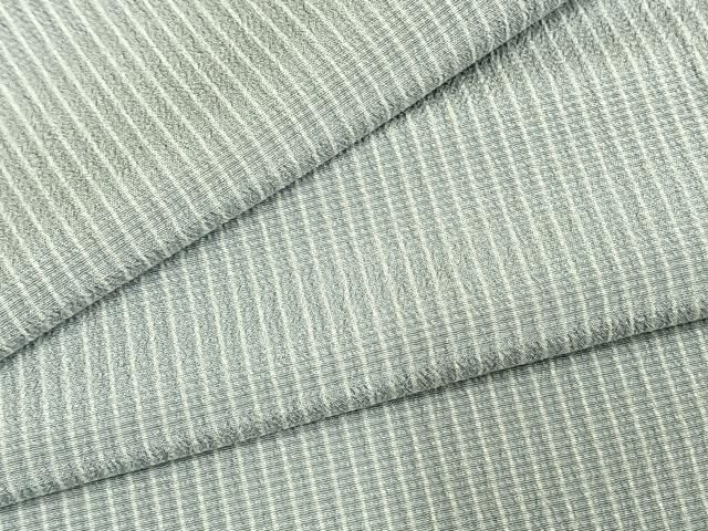 平和屋着物▽本塩沢 単衣 やまだ織 縞 証紙付き 正絹 逸品 AABE5639fy