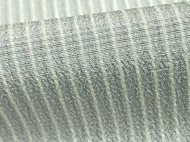 平和屋着物▽本塩沢 単衣 やまだ織 縞 証紙付き 正絹 逸品 AABE5639fy