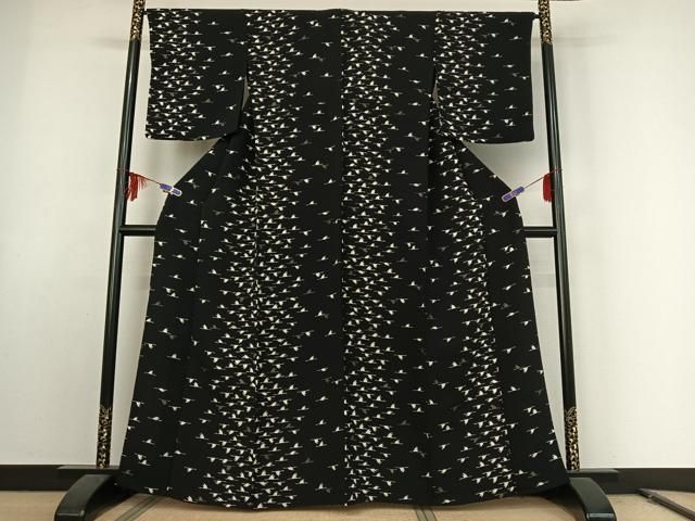 平和屋着物▽上質な小紋 単衣 草花文 金彩 鬼しぼ縮緬 正絹