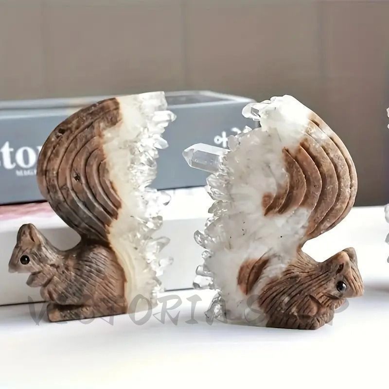 可愛い リス オブジェ ナチュラル カービング クリスタル スクイレル