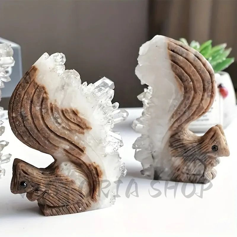 これは美しい！水晶リスカービング 可愛い リス オブジェ ナチュラル カービング クリスタル スクイレル
