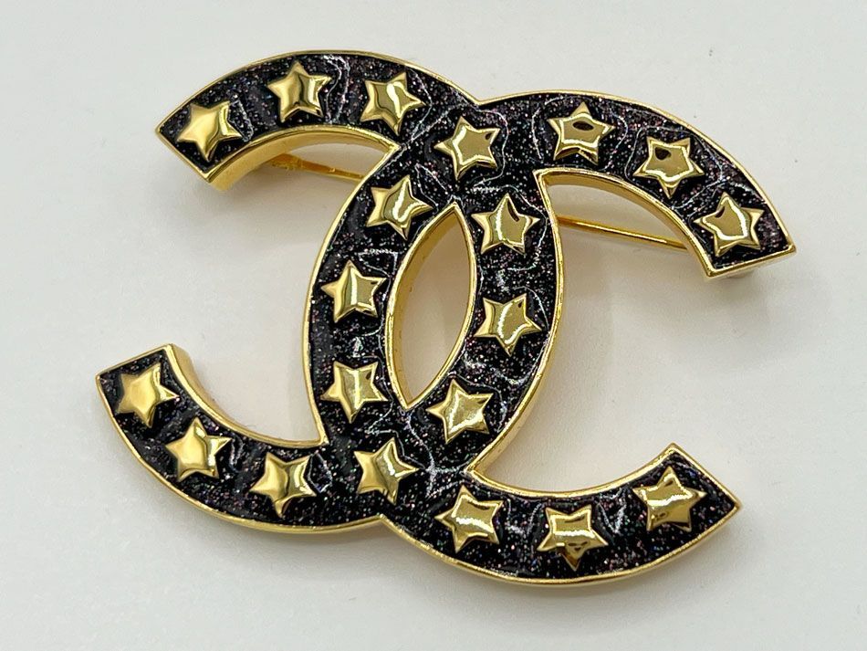 CHANEL シャネル ブローチ ピン CCマーク スター ラメ ゴールド金具