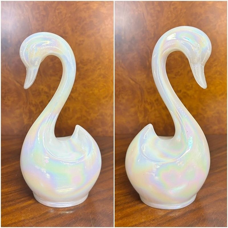 レトロ ホワイトオーロラ ガラス製 白鳥 ペア 2羽セット 24cm 17cm